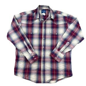 Wrangler Western Shirt Red Plaid Pearl Snap  Cowboy Mens Large